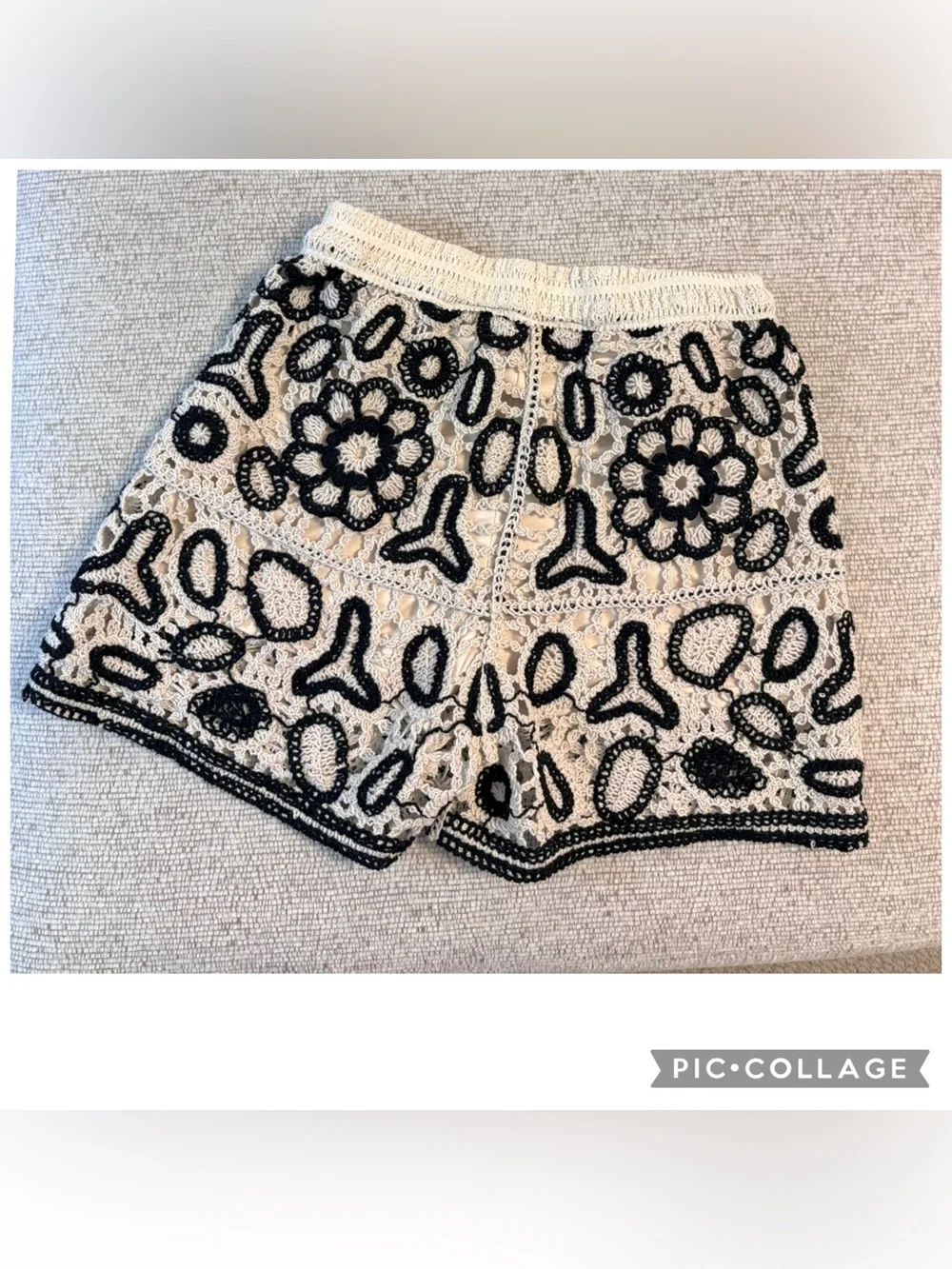 High Waist Embroidered Black & Cream Women's Shorts